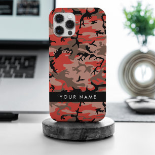 Coque iPhone 15 Pro Max Camouflage rouge et Brown Votre nom Personnalisez