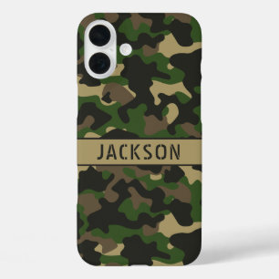 Coques iPhone 16 Plus Camouflage Vert Marron Personnalisé