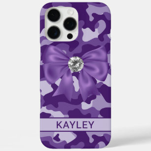 Coques iPhone 16 Pro Max Camouflage Violet Personnalisé Brillante