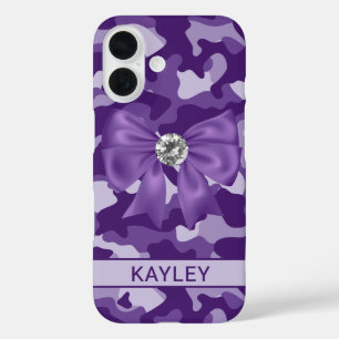 Coques iPhone 16 Camouflage Violet Personnalisé Brillante