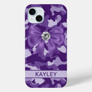 Coque iPhone 15 Mini Camouflage Violet Personnalisé Brillante