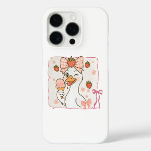 Coques iPhone 16 Pro Canard Kawaii avec crème glacée fraise
