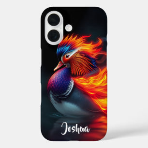 Coques iPhone 16 Canard mandarin flamboyant aux flammes étourdissan