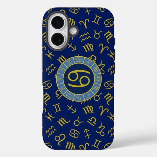 Coques Case-Mate iPhone Cancer Zodiac+Astrologie Symboles Motif Gold+Blues (Verso)
