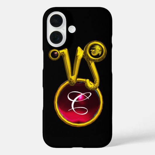COQUES Case-Mate iPhone CAPRICORN GOLD ZODIAC SIGNE ROUGE RUBY MONOGRAMME (Verso)