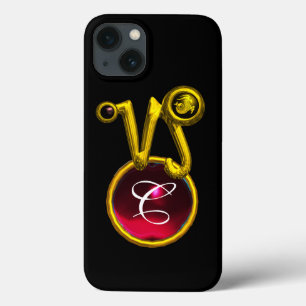 COQUES POUR iPhone CAPRICORN GOLD ZODIAC SIGNE ROUGE RUBY MONOGRAMME