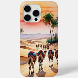 Coque iPhone 15 Pro Max Caravane du désert au coucher du soleil - Aventure