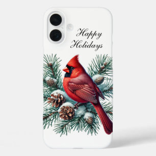 Coques iPhone 16 Plus Cardinal de vacances de Noël festif personnalisabl