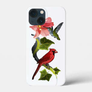 iPhone 13 Mini Coque Cardinal et colibri avec Lily rose et Ivy