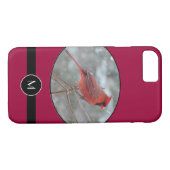 Coques Case-Mate iPhone Cardinal rouge monogramme en hiver (Dos (Horizontal))