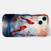 Coques Case-Mate iPhone Cardinaux rouges dans une forêt brumeuse (Verso (horizontal))