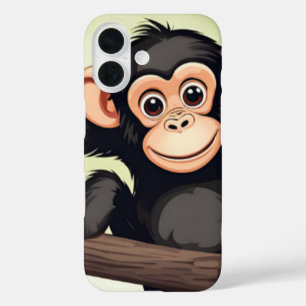 Coques iPhone 16 Caricature de chimpanzé fou mignon
