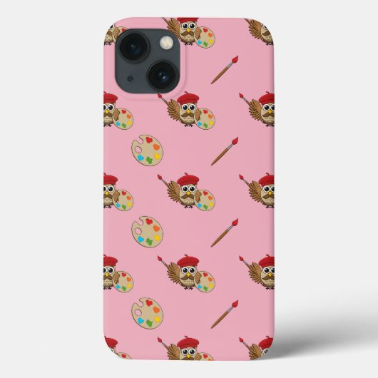 Coques Case-Mate iPhone Caricature de Chouette Peintre Cute (Verso)