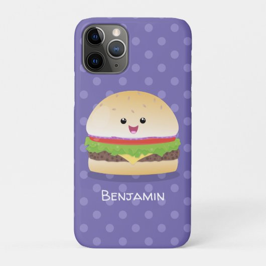 Coques Case-Mate iPhone Caricature de hamburger kawaii joyeux (Dos)