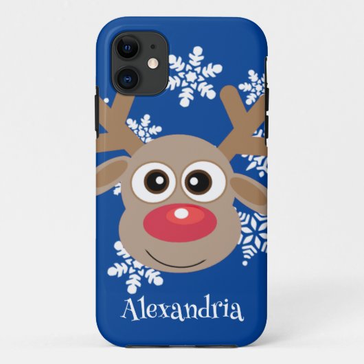Coques Case-Mate iPhone Caricature de Noël Reindeer Fun Blue (Dos)