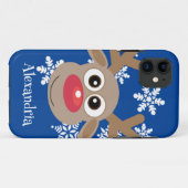 Coques Case-Mate iPhone Caricature de Noël Reindeer Fun Blue (Dos (Horizontal))