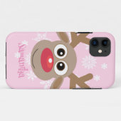 Coques Case-Mate iPhone Caricature de Noël Reindeer Fun Fun Girl Rose (Dos (Horizontal))