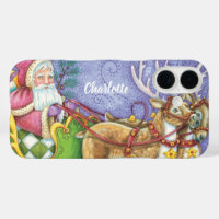 Caricature de Noël Santa Claus Sleigh Reindeer