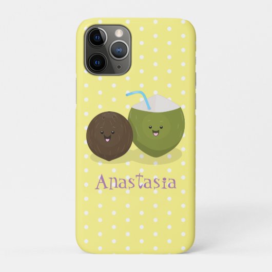 Coques Case-Mate iPhone Caricature de noix de coco kawaii joyeux (Dos)