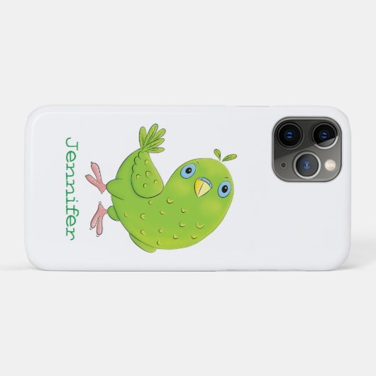 Coques Case-Mate iPhone Caricature de perruche verte curieuse (Dos (Horizontal))