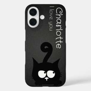 Coques iPhone 16 Caricature noire mignonne chats nom charbon