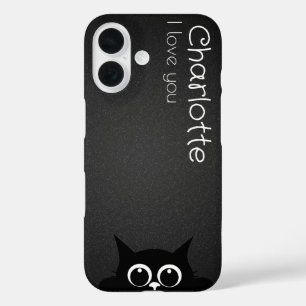 Coques iPhone 16 Caricature noire mignonne chats nom charbon