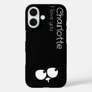 Coques iPhone 16 Caricature noire mignonne chats nom charbon