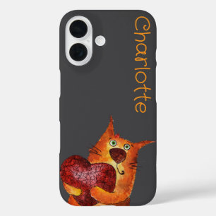 Coques iPhone 16 Caricature orange mignon chats nom gris