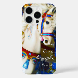 Coques iPhone 16 Pro Carousel Horse Live Laugh Love Script coloré