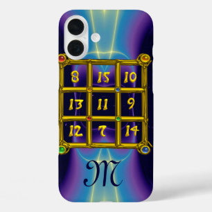 Coques iPhone 16 Plus CARRÉ MAGIC 33 MONOGRAM Turquoise, Aqua Blue Purpl
