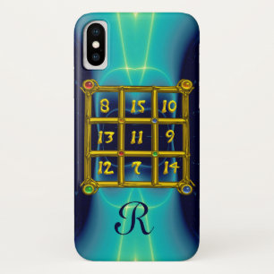 Coque iPhone X CARRÉ MAGIC 33 MONOGRAM Turquoise, Aqua Blue Turqu