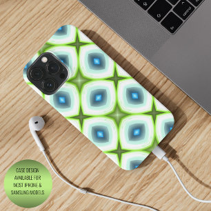 Coque iPhone 15 Pro Max Carré Mosaïque Turquoise Aqua Vert Citron Funky Ar