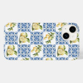Coques Case-Mate iPhone Carreau bleu motif de citron de style français (Verso (horizontal))