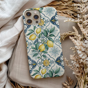 Coque Pour iPhone 14 Carreau bleu motif français de citron de campagne