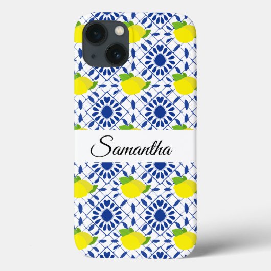 Coques Case-Mate iPhone Carreau de citron géométrique bleu (Verso)
