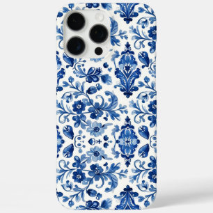 Coques iPhone 16 Pro Max Carreau floral bleu portugais vintage