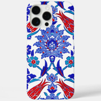 Coques iPhone 16 Pro Max Carreau floral turc ancien bleu turquoise rouge