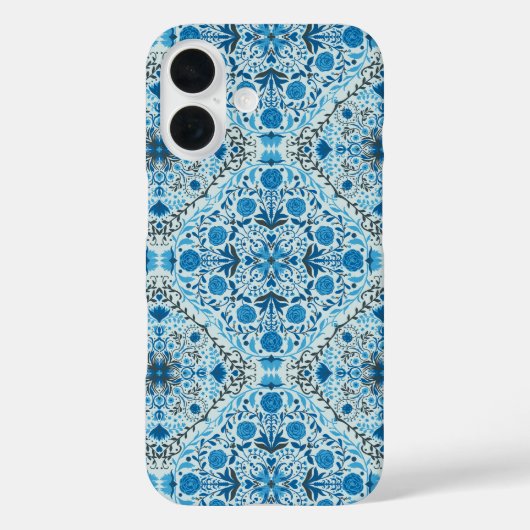Coques Case-Mate iPhone Carreaux à fleurs bleus (Verso)