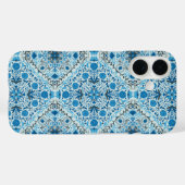 Coques Case-Mate iPhone Carreaux à fleurs bleus (Verso (horizontal))