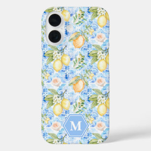 Coques iPhone 16 Carreaux Bleus Méditerranéens Limoncello Monogramm