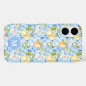 Coques Case-Mate iPhone Carreaux Bleus Méditerranéens Limoncello Monogramm (Verso (horizontal))