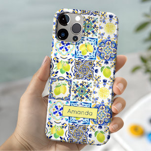 Coque Pour iPhone 15 Carreaux de majolique siciliens bleus rustiques mo