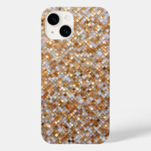 Coque Pour iPhone 14 Carreaux de mosaïque dorés et blancs élégants scin