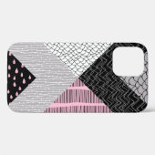 Coques Case-Mate iPhone Carreaux de patchwork, motif de dessin main libre. (Verso (horizontal))