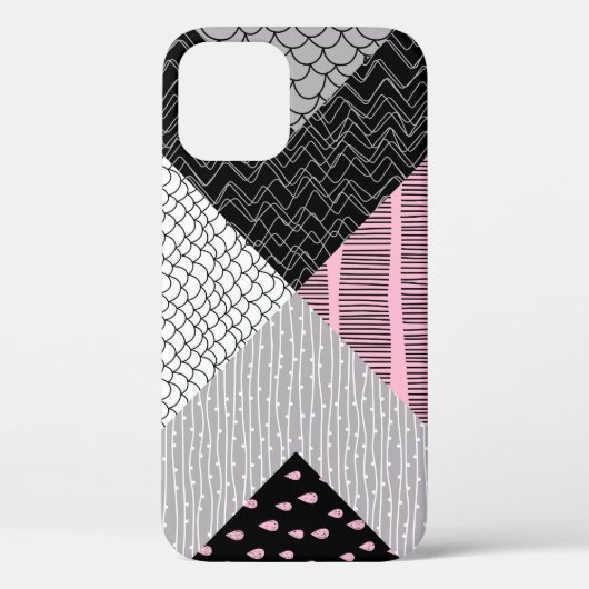 Coques Case-Mate iPhone Carreaux de patchwork, motif de dessin main libre. (Verso)