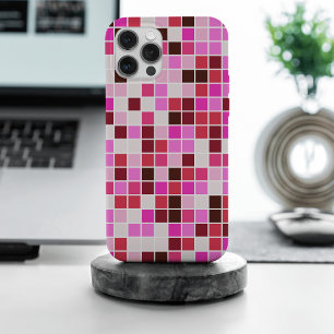 Coque iPhone 15 Pro Max Carreaux de Piscine, Carreaux de Mosaïque Roses, M