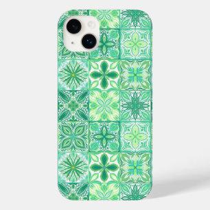 Coque Pour iPhone 14 Plus Carreaux décorés en vert et blanc