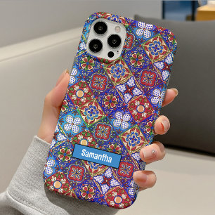 Coque Pour iPhone 15 Carreaux élégants de talavera mexicaine rouge bleu
