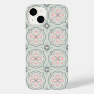 Coque Pour iPhone 14 Carreaux Floraux Pastel Vert