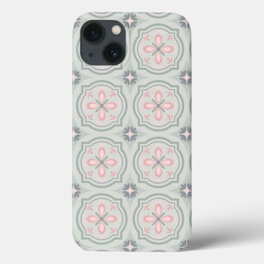 Coques Case-Mate iPhone Carreaux Floraux Pastel Verts (Verso)